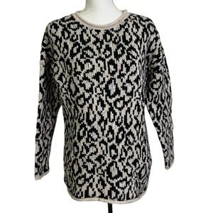 Reiss Women’s XS Black Gray Chunky Knit Wool Blend Sweater Animal Print